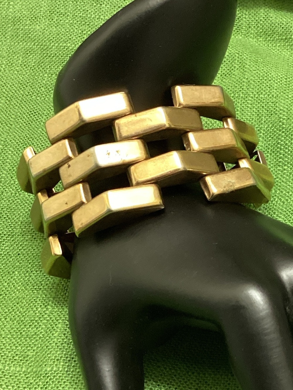 Retro gold tone tank track bracelet Retro modern Sculptural Cunky